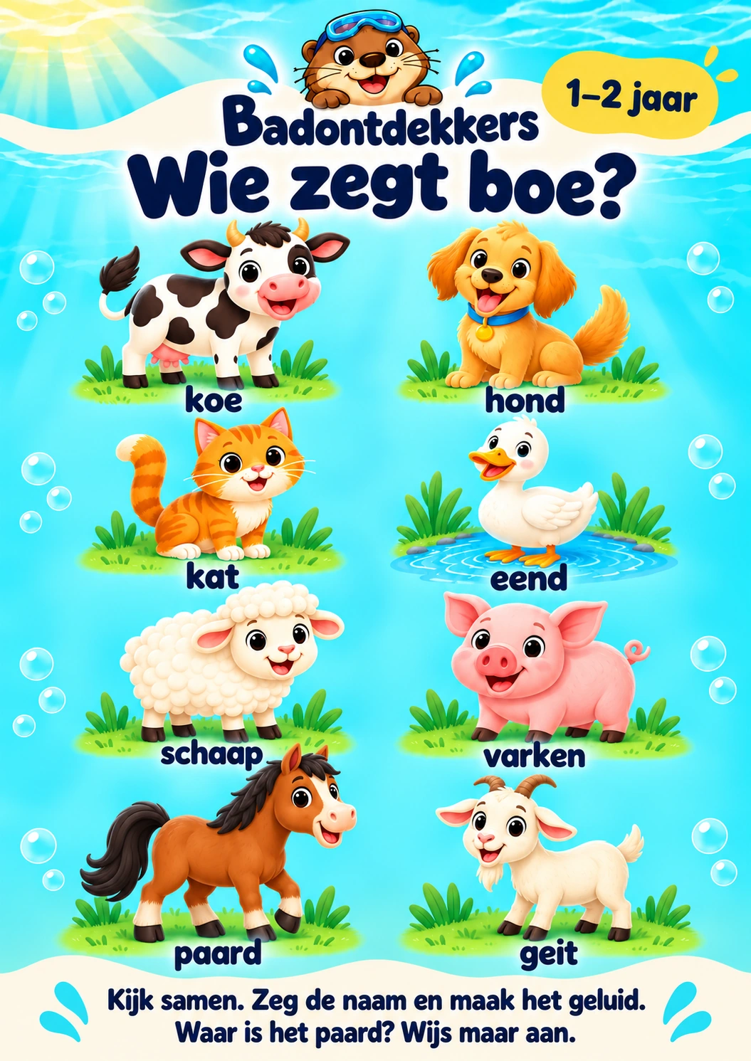Wie zegt boe?, badposter voor 1–2 jaar