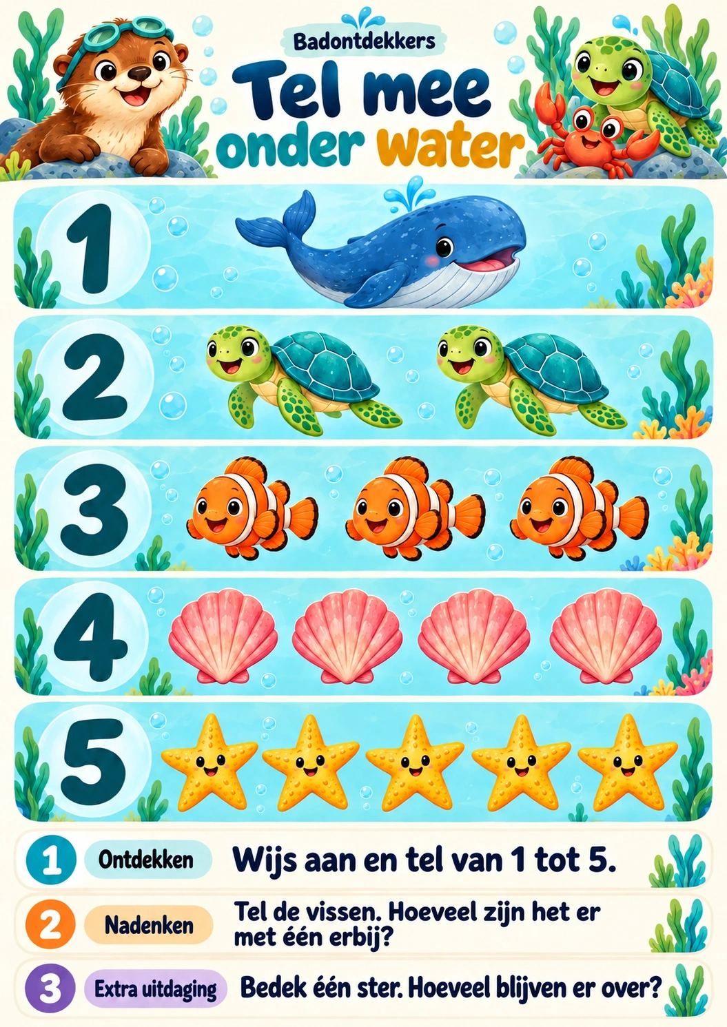 Tel mee onder water, vrolijke telposter