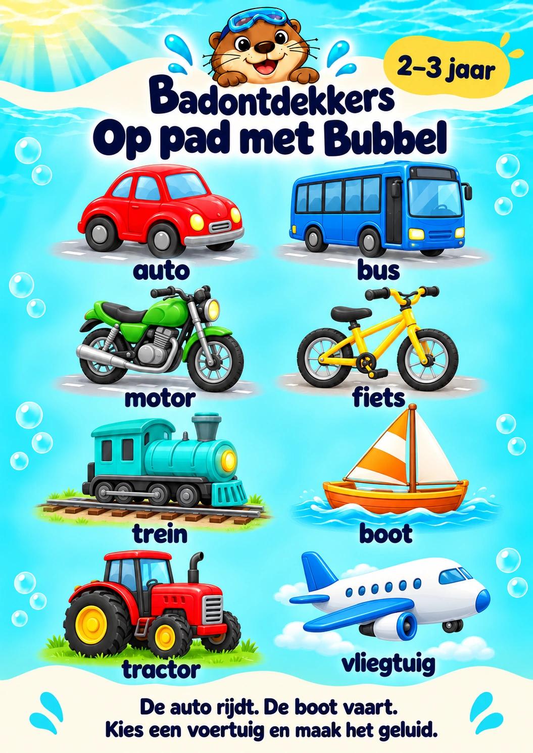 Op pad met Bubbel, badposter voor 2–3 jaar
